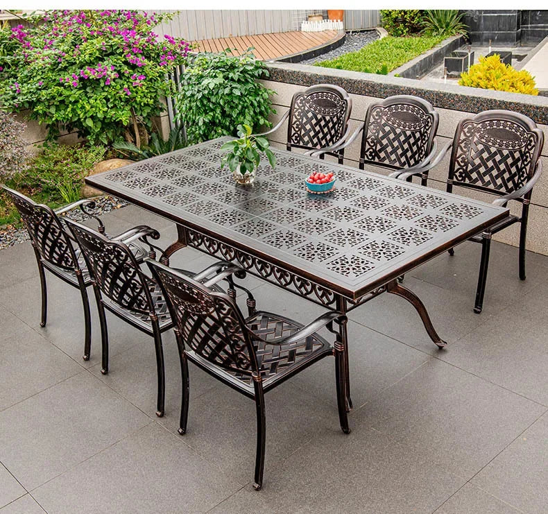 Waterproof Sunscreen Leisure Chairs Outdoor Metal Garden Furniture Set for Patio European Retro Style