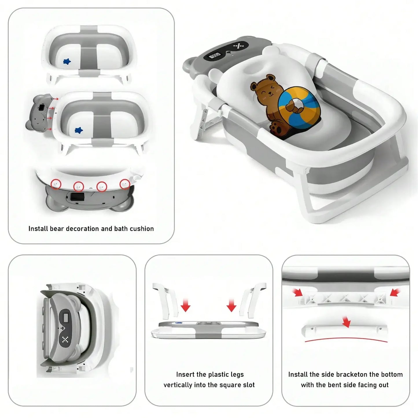 Folding Baby Bathtub with Thermometer and Cushion Support