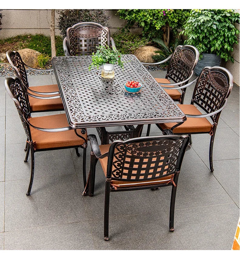 Waterproof Sunscreen Leisure Chairs Outdoor Metal Garden Furniture Set for Patio European Retro Style