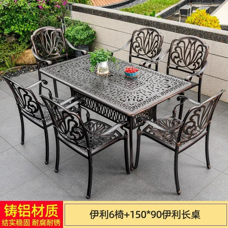 Waterproof Sunscreen Leisure Chairs Outdoor Metal Garden Furniture Set for Patio European Retro Style