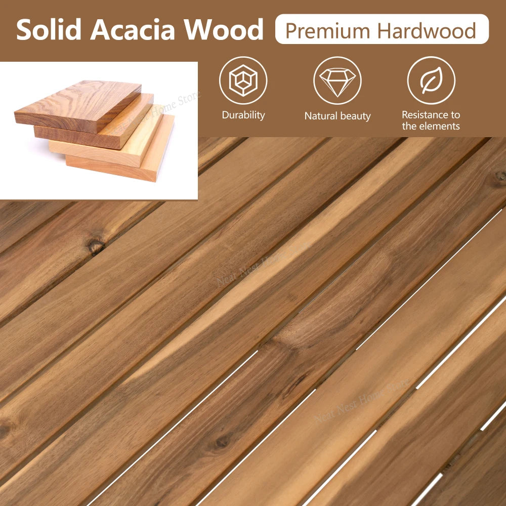 4 Piece Acacia Wood Patio Furniture L Shaped Sectional Sofa Set with Coffee Table and Built in Side Table