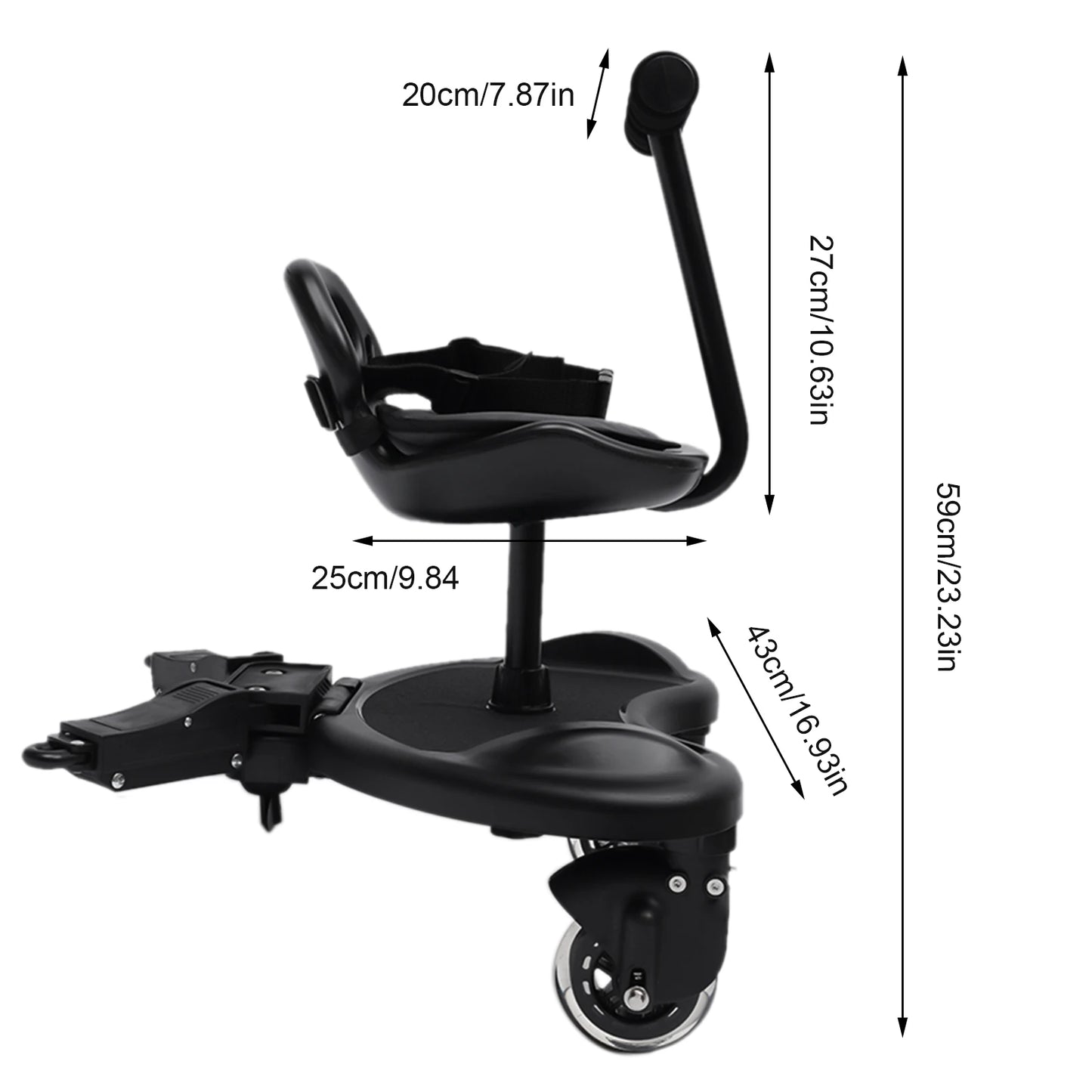 Universal 2-in-1 Stroller Board with Detachable Seat Buggy Board for 2 to 6 Year Olds Toddler Attachment Step Stand Ride-On Pedal
