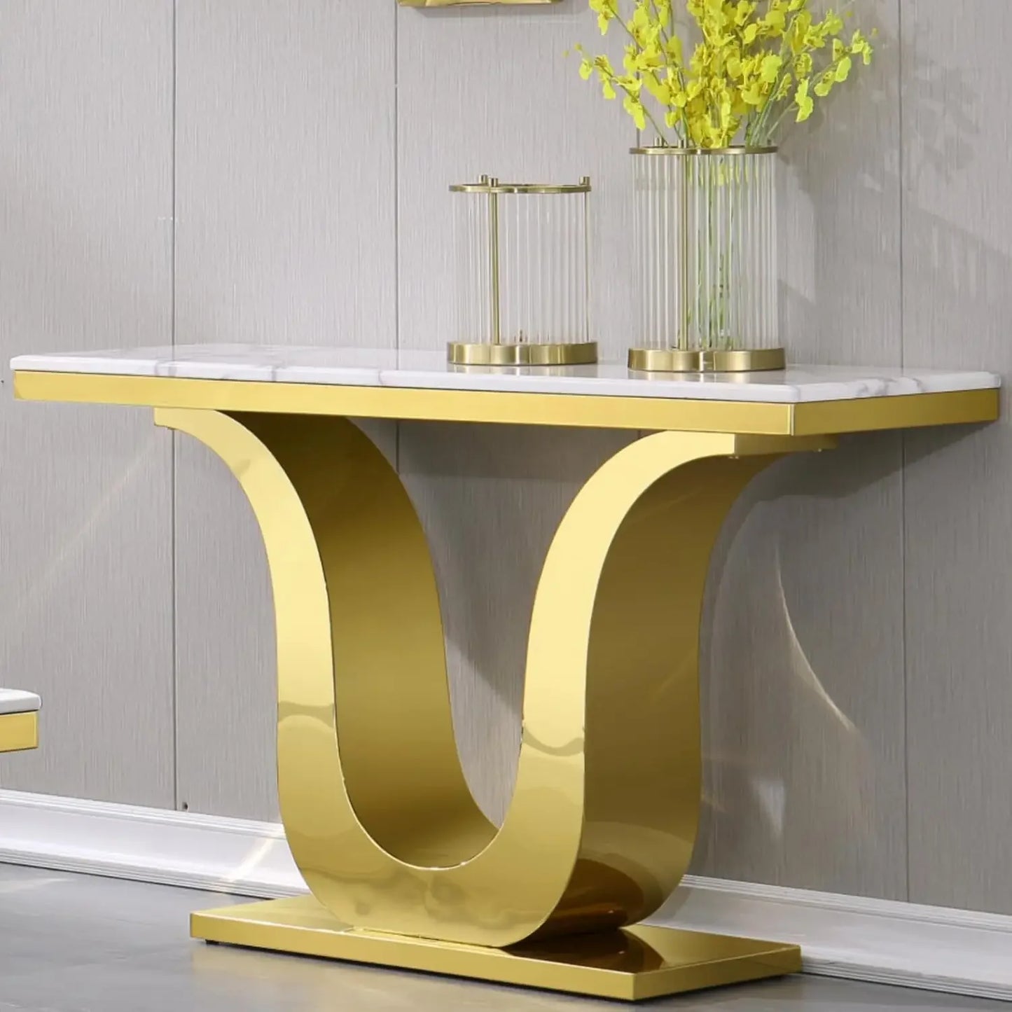 White and Gold 50 Inch Rectangle Console Table for Living Room Entryway Office Foyer Front Hall