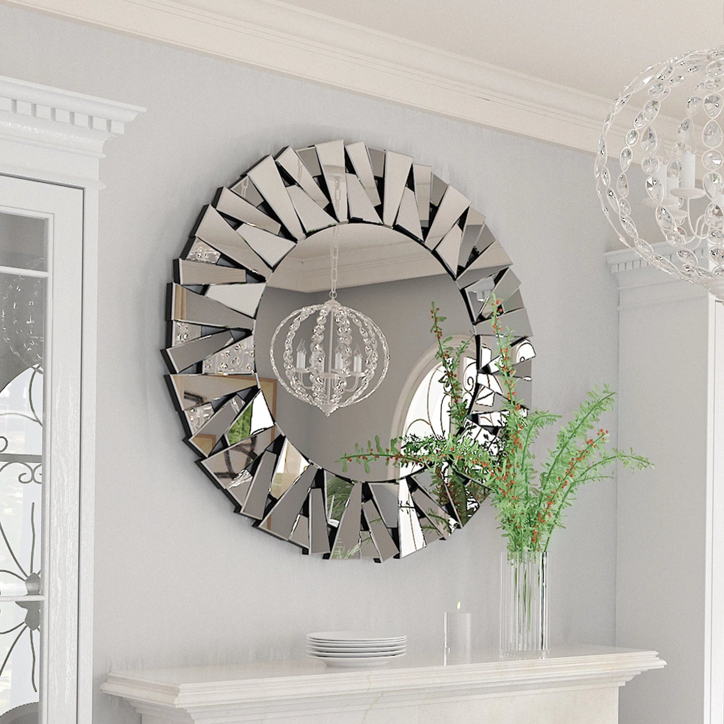 32" Wall Mirrors Decorative Round Sunburst Mirror Modern