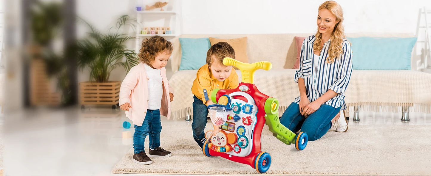 VATOS Baby Walker 5 in 1 Sit to Stand Learning Scooter Balance Bike Push Walker Table Toys with Music for Toddlers and Infant Kids