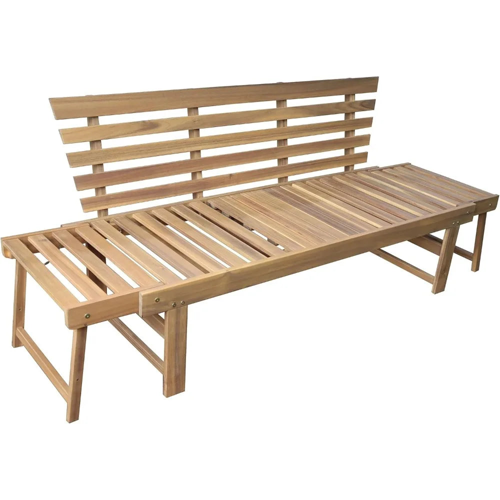 Outdoor Acacia Wood Patio 3 Seat Lounge with Fold Down Center Table Weather Resistant Outdoor Furniture