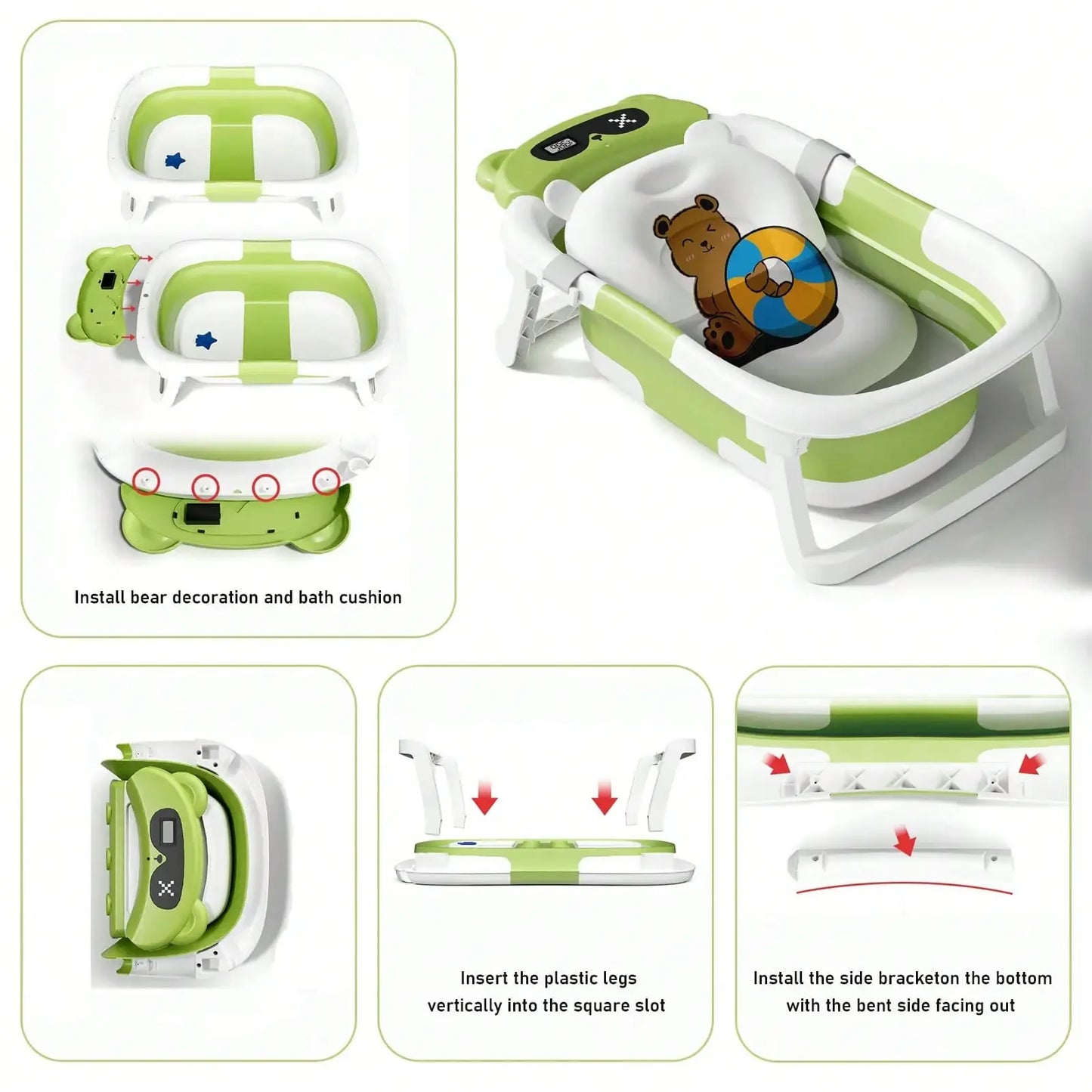 Folding Baby Bathtub with Thermometer and Cushion Support