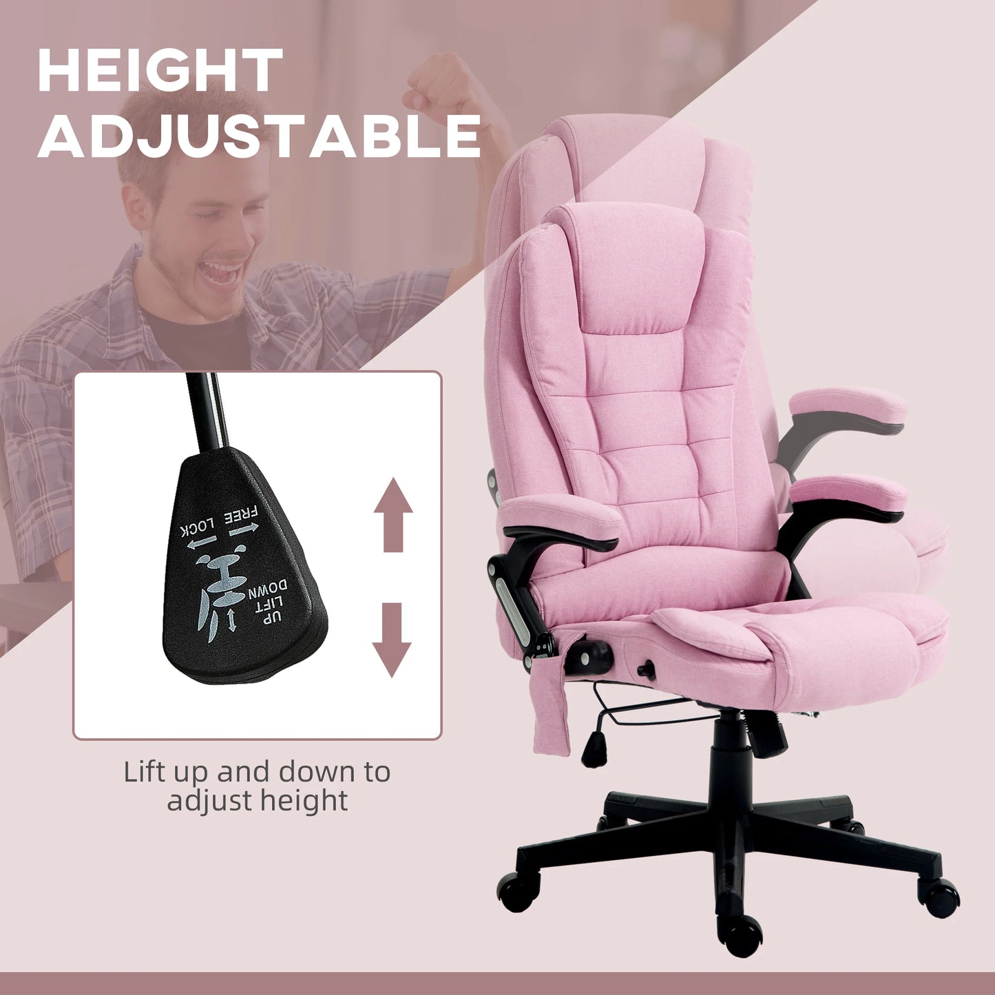 Massage Office Chair with 6 Vibration Points and Heat Pink Linen Executive Chair