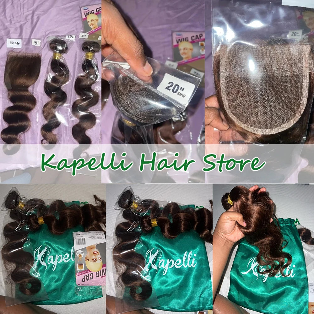 10A Brazilian Body Wave Bundles with 4x4 Lace Closure Brown Blonde Human Hair Remy 3/4 Bundles