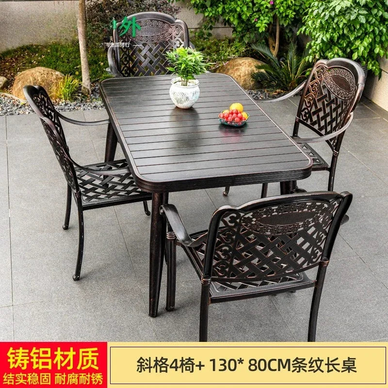 Waterproof Sunscreen Leisure Chairs Outdoor Metal Garden Furniture Set for Patio European Retro Style