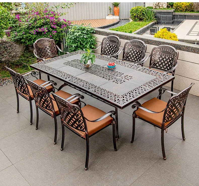 Waterproof Sunscreen Leisure Chairs Outdoor Metal Garden Furniture Set for Patio European Retro Style