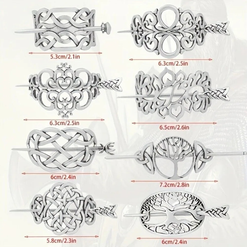 8PCS Hair Clips Viking Celtic Hair Sticks Retro Barrette