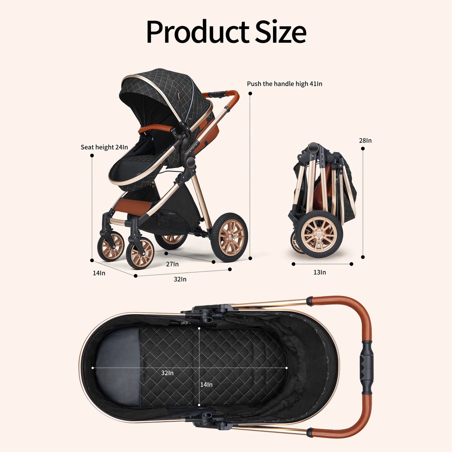 Luxury Baby Stroller 3 in 1 High Landscape Cart Can Sit Lie