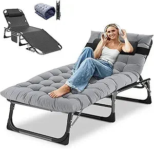 Heavy Duty Tanning Chair with Face Hole Adjustable 5 Position Folding Chaise Lounge for Outdoor Portable Lay Flat Beach