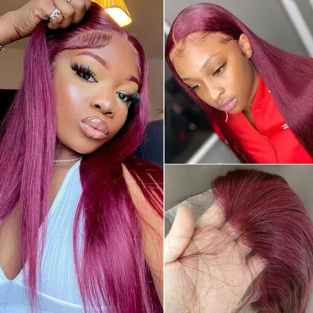 Burgundy 13x4 HD Lace Frontal Wig Straight 200% Human Hair