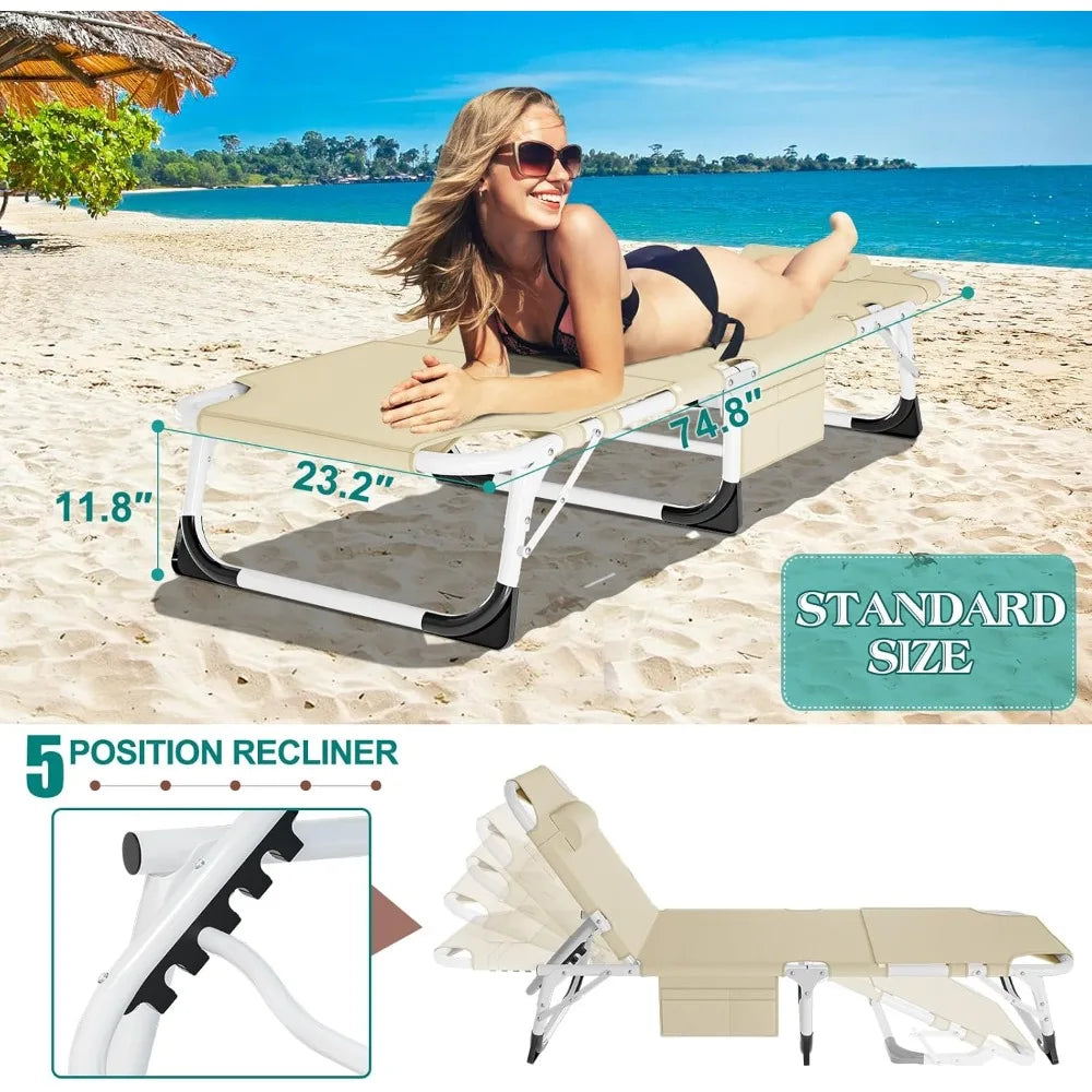Heavy Duty Tanning Chair with Face Hole Adjustable 5 Position Folding Chaise Lounge for Outdoor Portable Lay Flat Beach