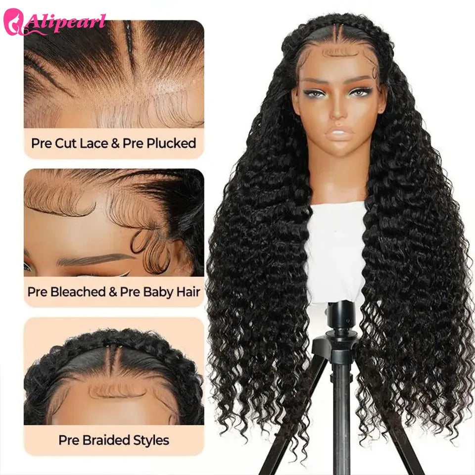 Alipearl Hair Pre Braided Stylist Wig Deep Wave 13x4 Lace Frontal Wig Pre Styled Pre Plucked Remy Brazilian Hair