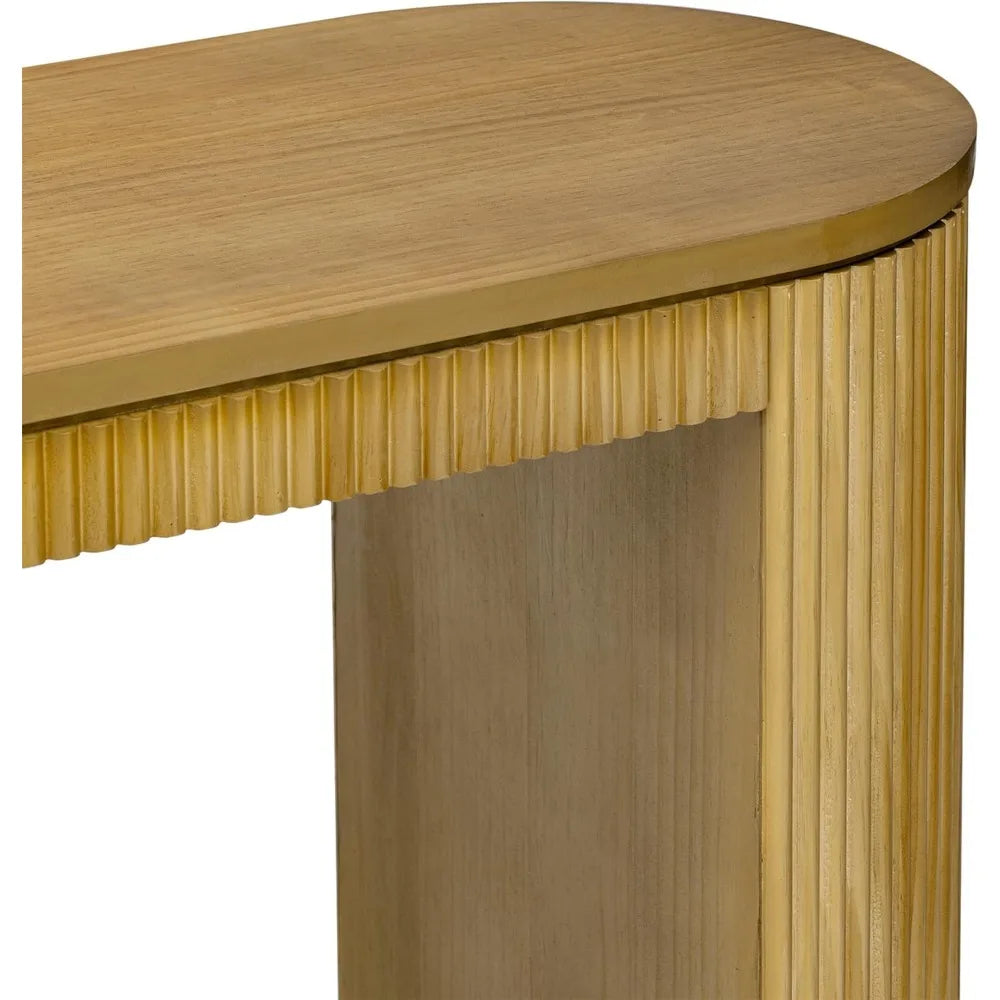Modern Curved Console Table 59.2 Inch Fluted Entryway Sofa Table for Living Room Entrance Hallway Furniture Natural