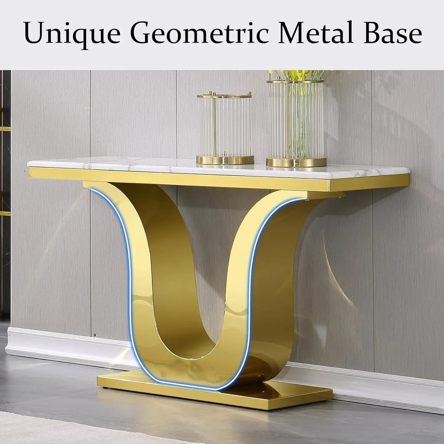 White and Gold 50 Inch Rectangle Console Table for Living Room Entryway Office Foyer Front Hall