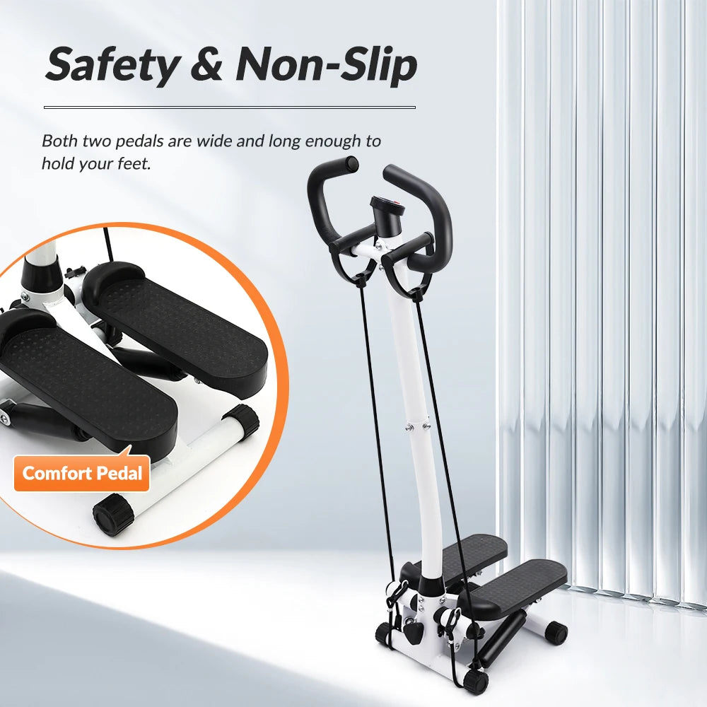 Exercise Stepper Machine LCD Display Handle and Resistance Bands Cycle Machine for Home Gym