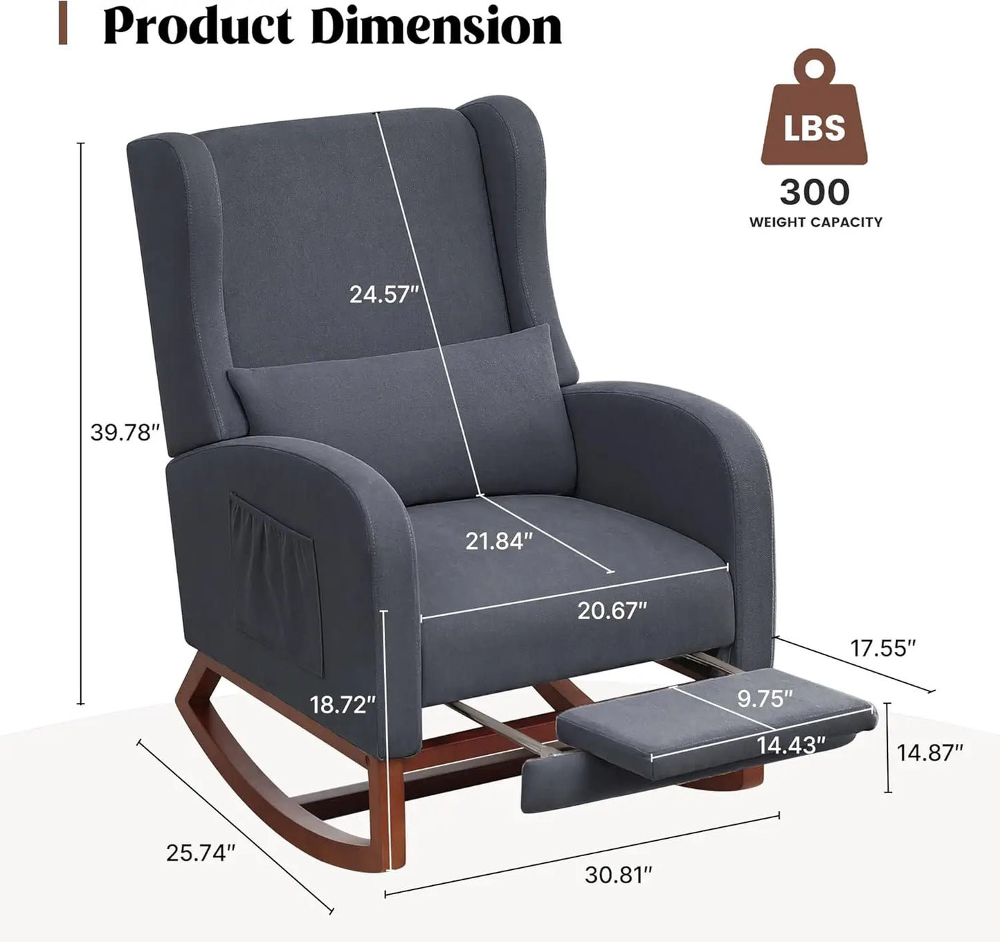 Rocking Chair Nursery with Foot Rest Wingback Nursery Rocking Chairs Teddy Nursing Glider Rocker Chair with Pillow and Adjustable Footrest