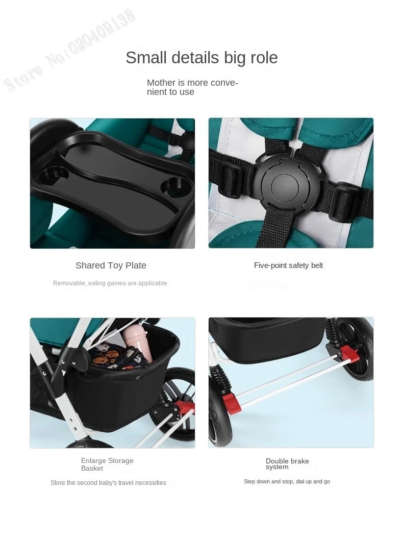 Twins Baby Stroller Can Sit And Lie Down Folding Lightweight