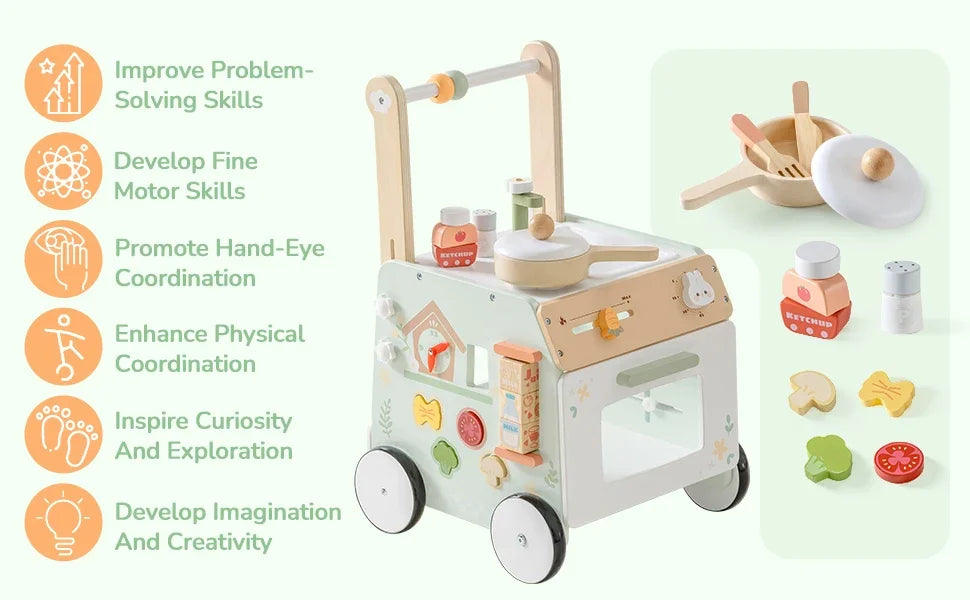 Robud Adjustable Height Speed Wooden Baby Walker Push Toy to Prevent O-Shaped Legs Montessori Baby Walking Toy for Girls Boys