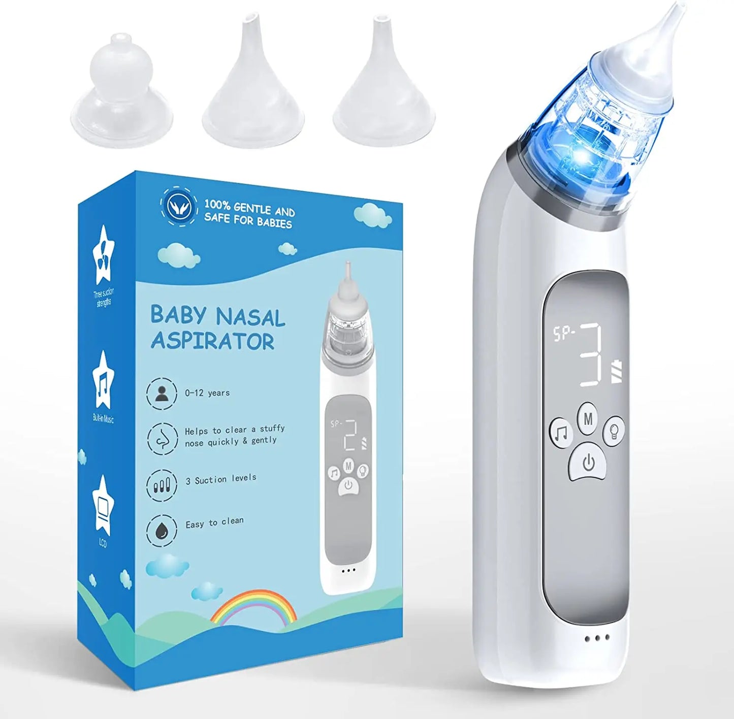 Baby Electric Nasal Aspirator Nose Suction Device with Food Grade Silicone Mouthpiece 3 Suction Modes