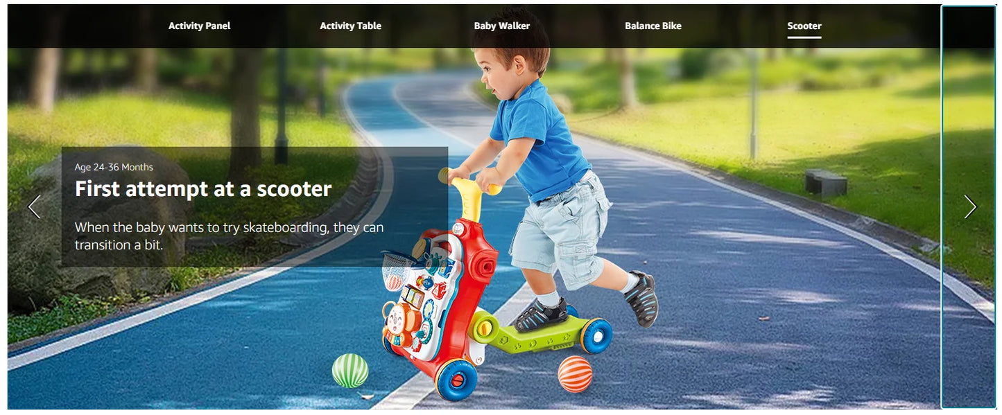 VATOS Baby Walker 5 in 1 Sit to Stand Learning Scooter Balance Bike Push Walker Table Toys with Music for Toddlers and Infant Kids