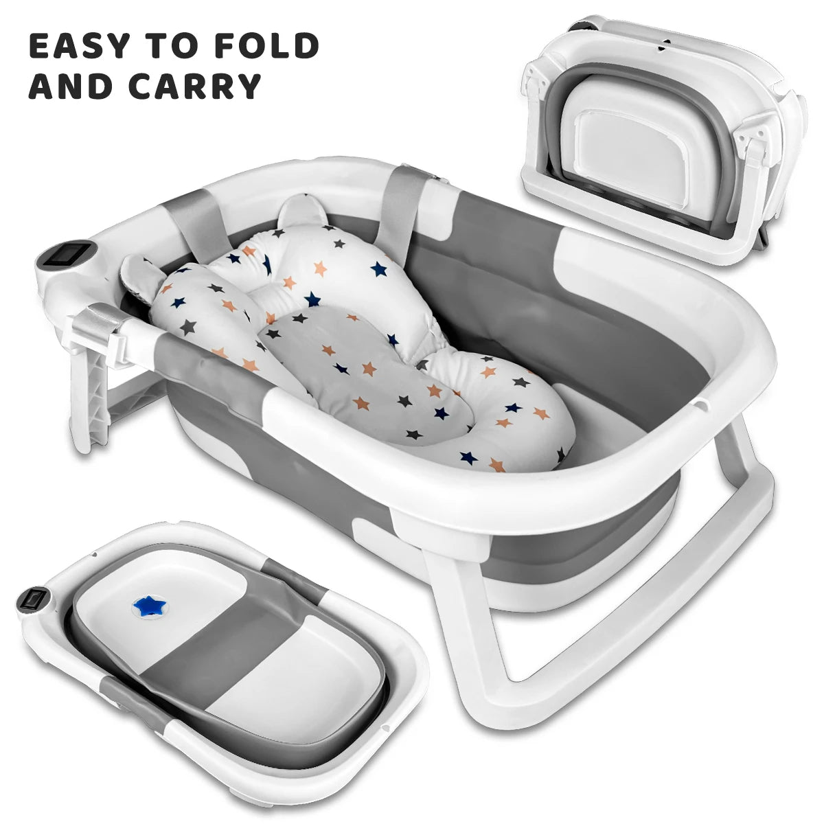 Foldable Baby Bathtub With Soft Cushion And Thermometer