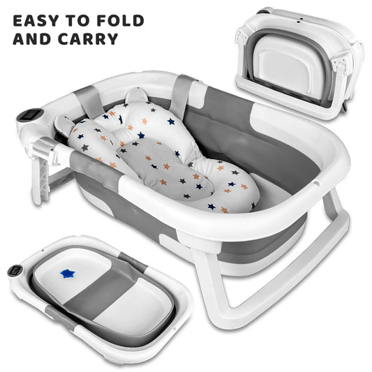 Foldable Baby Bathtub With Soft Cushion And Thermometer