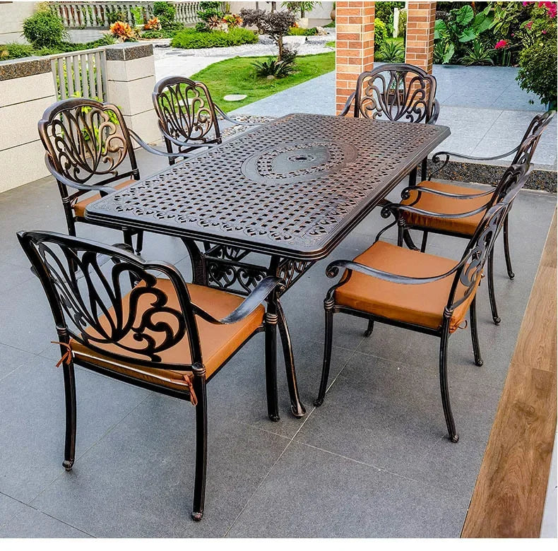 Waterproof Sunscreen Leisure Chairs Outdoor Metal Garden Furniture Set for Patio European Retro Style