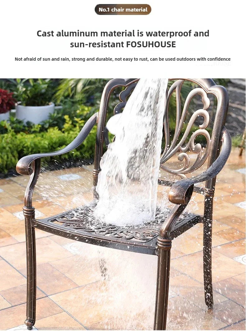 Waterproof Sunscreen Leisure Chairs Outdoor Metal Garden Furniture Set for Patio European Retro Style