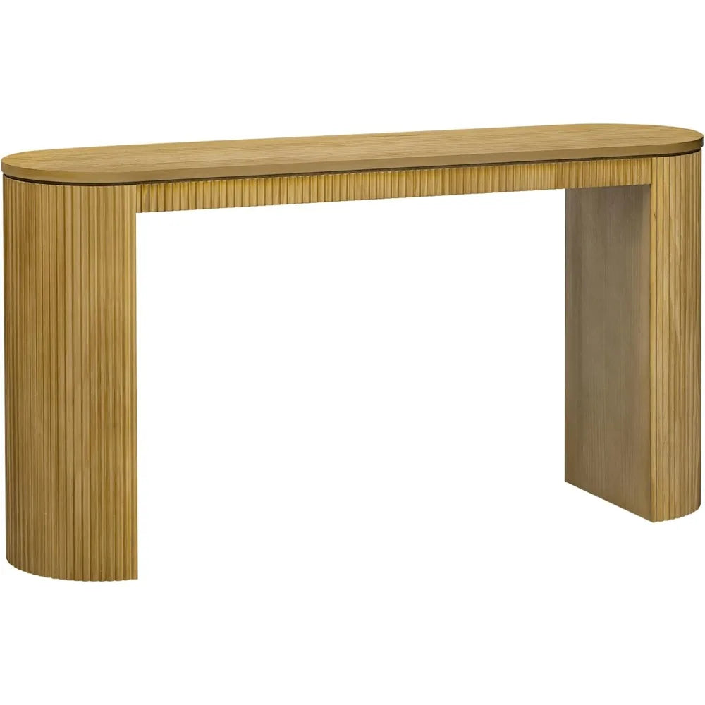 Modern Curved Console Table 59.2 Inch Fluted Entryway Sofa Table for Living Room Entrance Hallway Furniture Natural