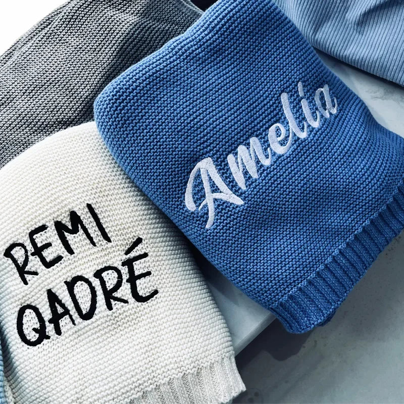 Premium Organic Cotton Baby Blanket Custom Embroidery Gift Set