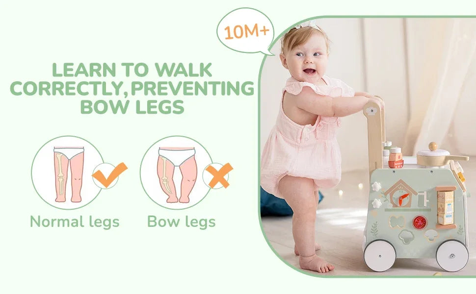 Robud Adjustable Height Speed Wooden Baby Walker Push Toy to Prevent O-Shaped Legs Montessori Baby Walking Toy for Girls Boys