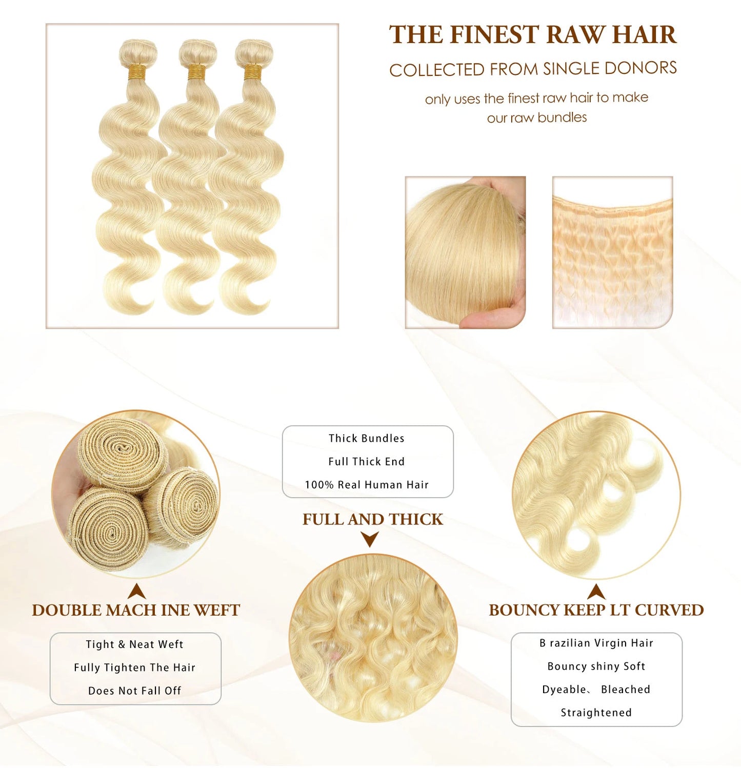 30 50Inch Colored Blonde 613 Body Wave Bundles Human Hair