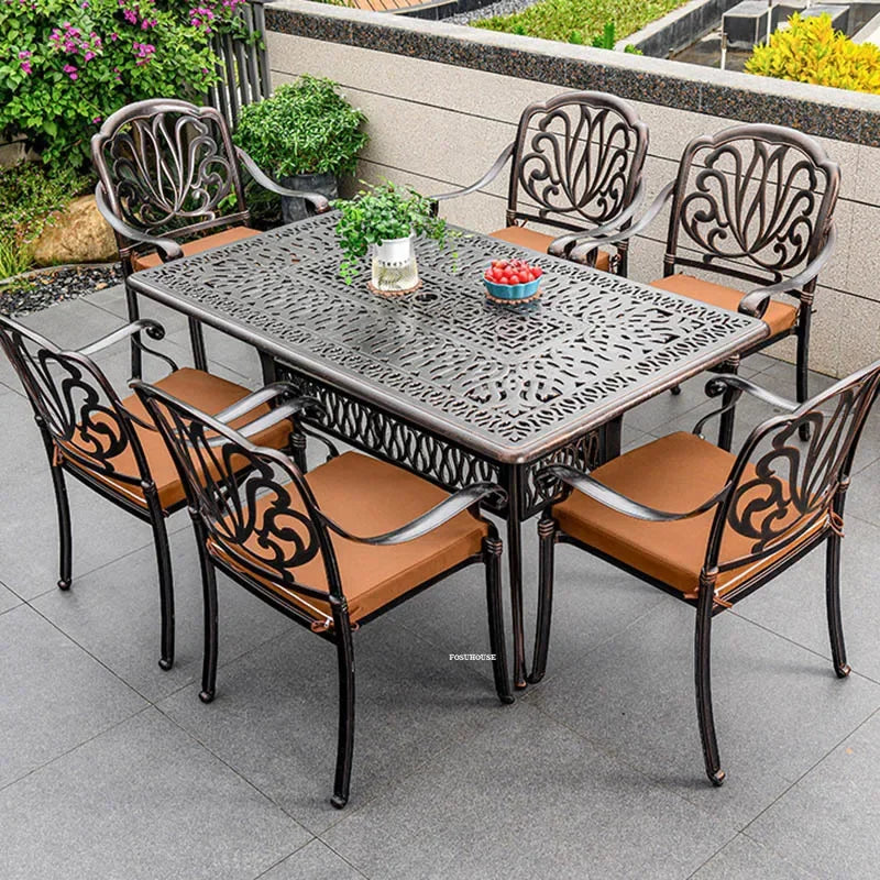 Waterproof Sunscreen Leisure Chairs Outdoor Metal Garden Furniture Set for Patio European Retro Style