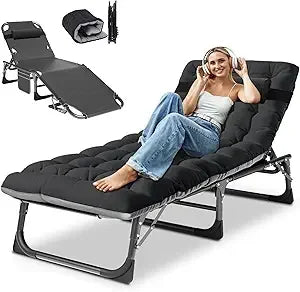 Heavy Duty Tanning Chair with Face Hole Adjustable 5 Position Folding Chaise Lounge for Outdoor Portable Lay Flat Beach