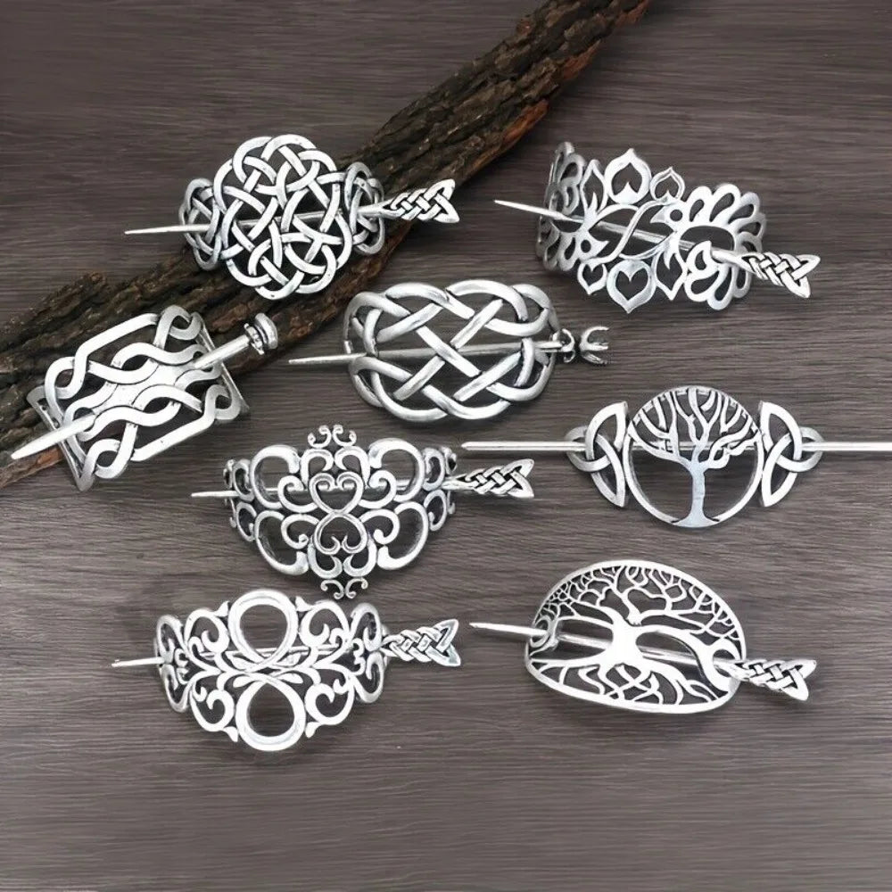 8PCS Hair Clips Viking Celtic Hair Sticks Retro Barrette