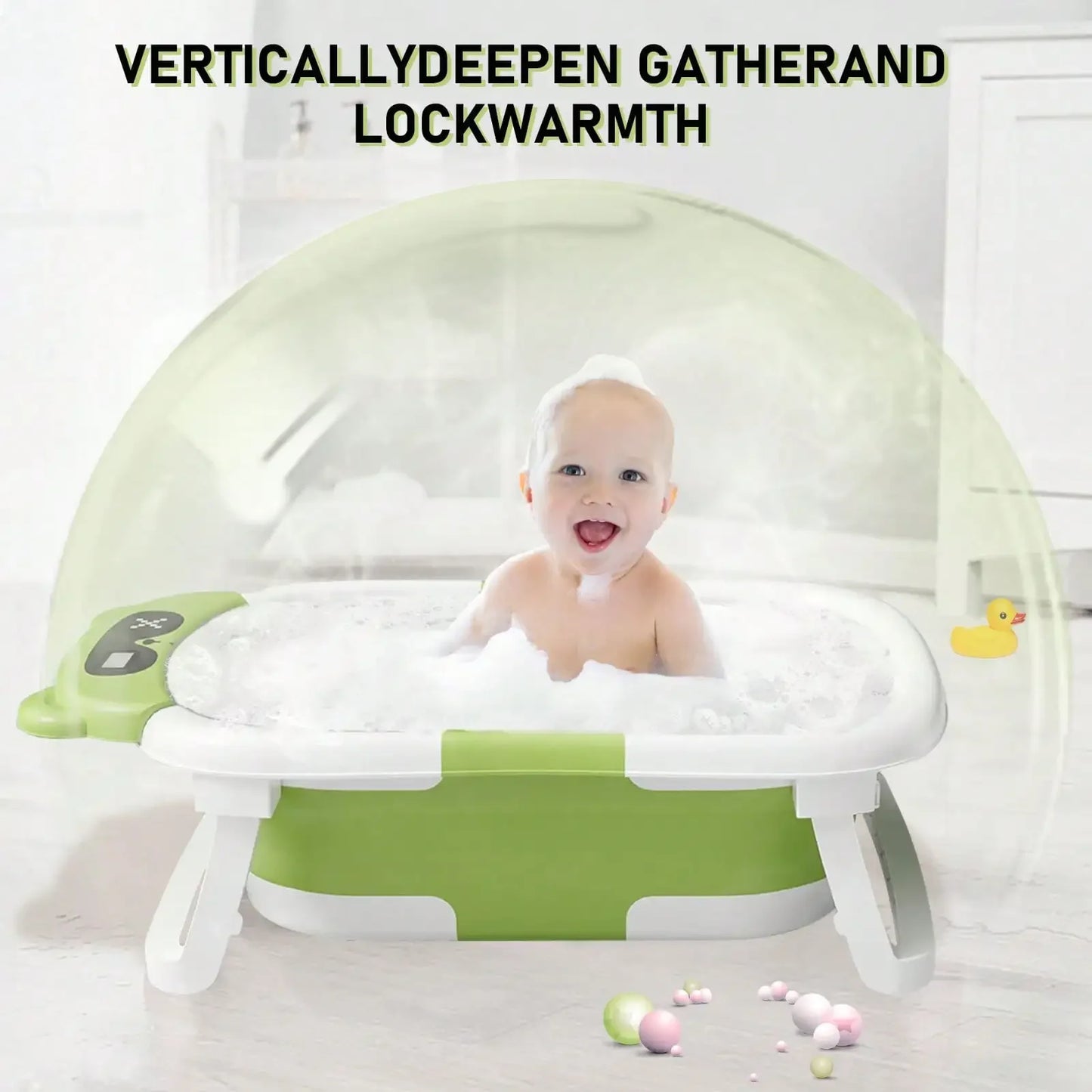 Folding Baby Bathtub with Thermometer and Cushion Support