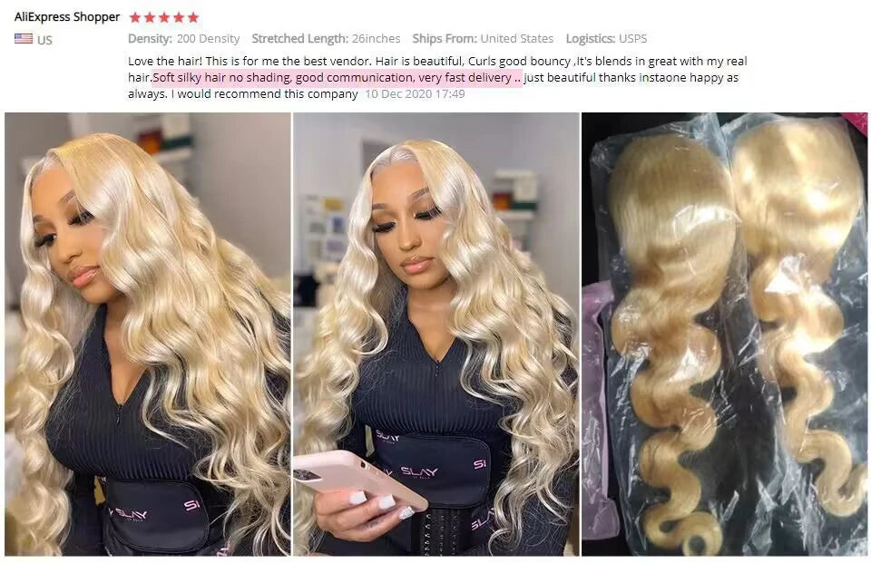 Blonde Body Wave Lace Front Wig HD Transparent 613 40 Inch