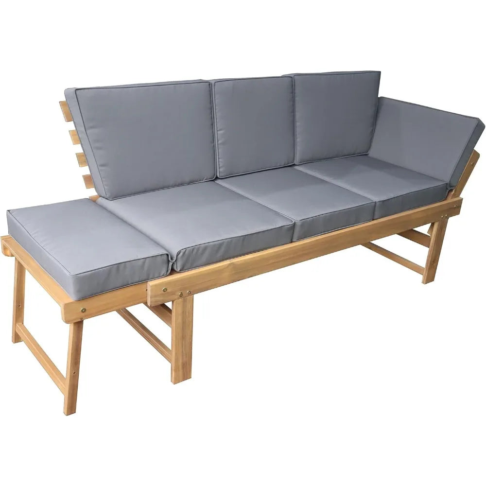 Outdoor Acacia Wood Patio 3 Seat Lounge with Fold Down Center Table Weather Resistant Outdoor Furniture