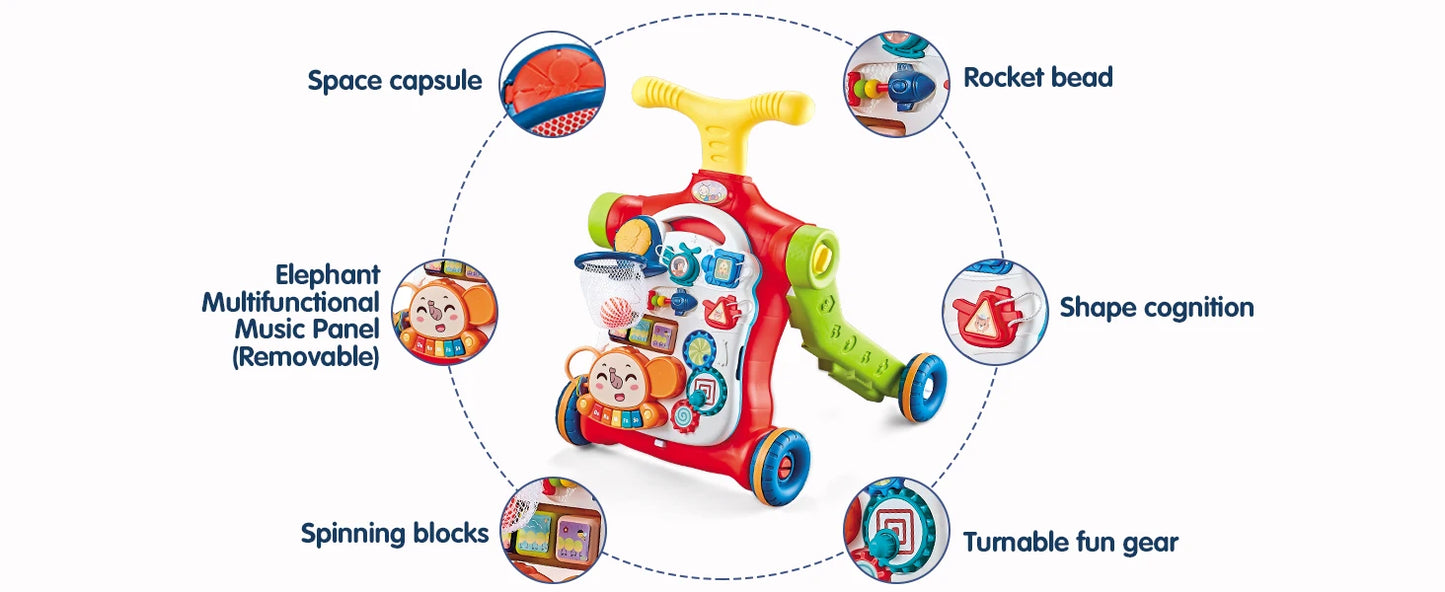 VATOS Baby Walker 5 in 1 Sit to Stand Learning Scooter Balance Bike Push Walker Table Toys with Music for Toddlers and Infant Kids