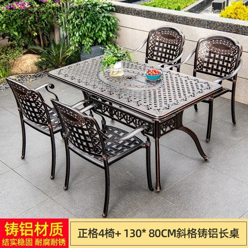 Waterproof Sunscreen Leisure Chairs Outdoor Metal Garden Furniture Set for Patio European Retro Style
