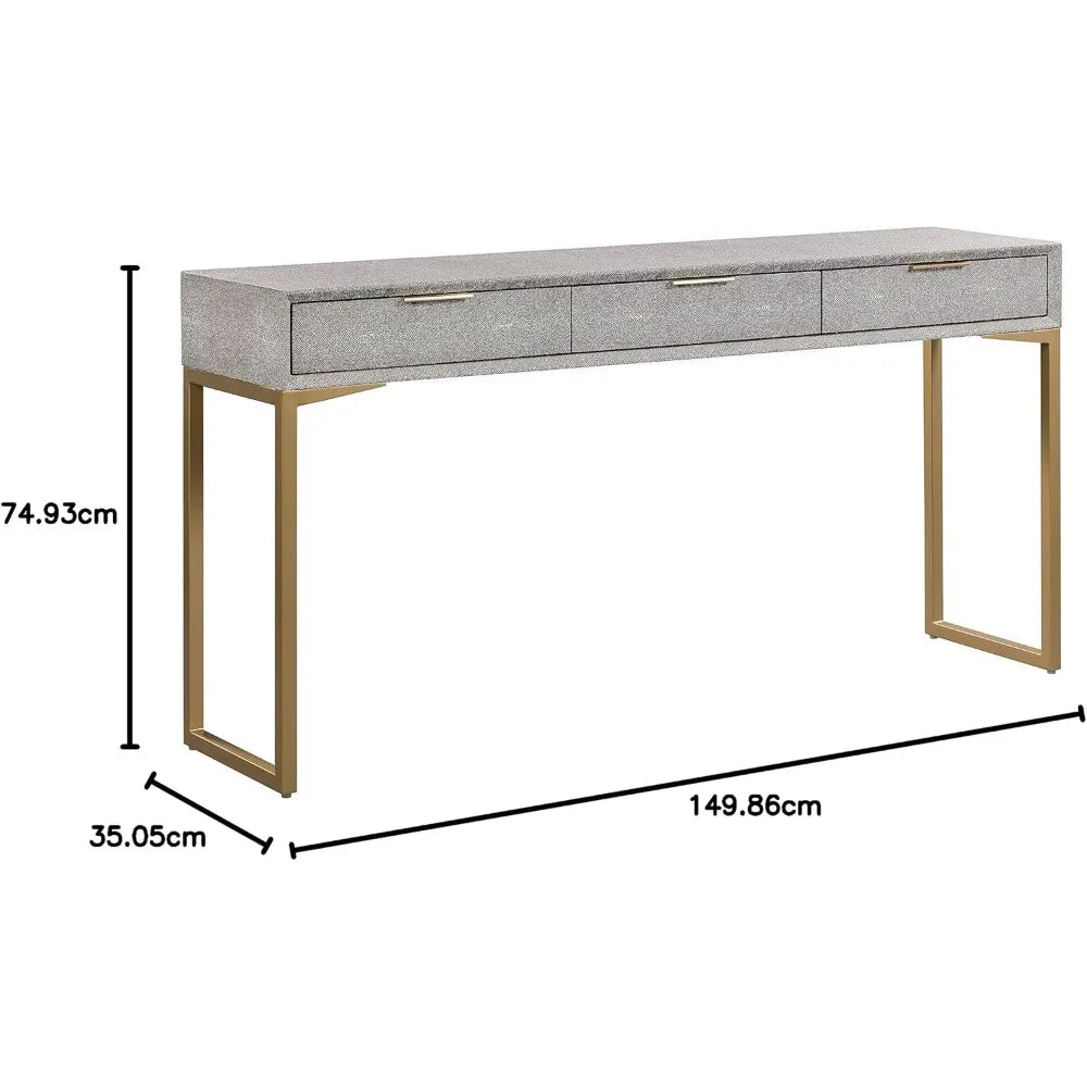 TOV Furniture Pesce Shagreen Modern 3 Drawer Living Room Console Table 59 Inch Grey