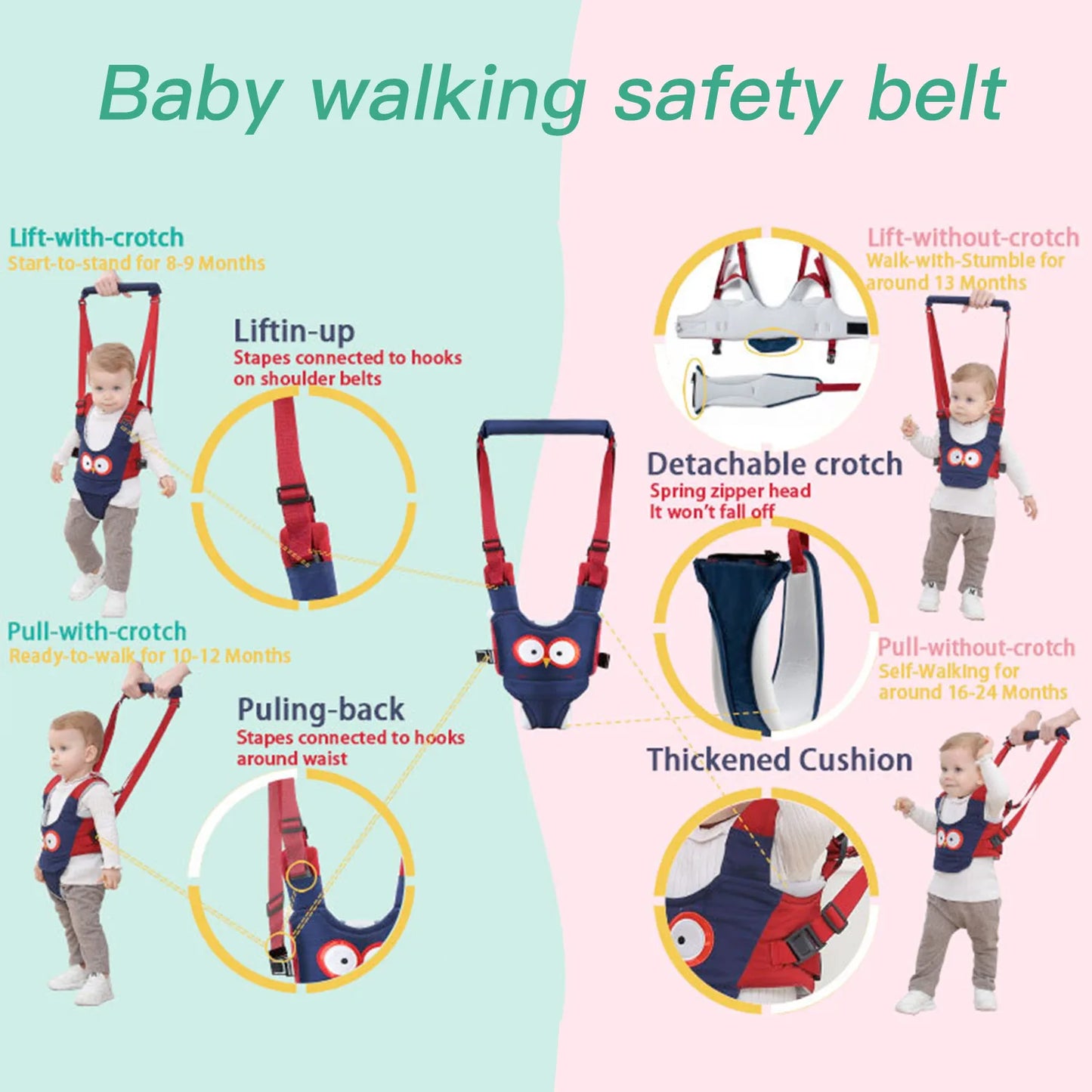 Baby Walker Strap Detachable Toddler Walking Aid Support Tool