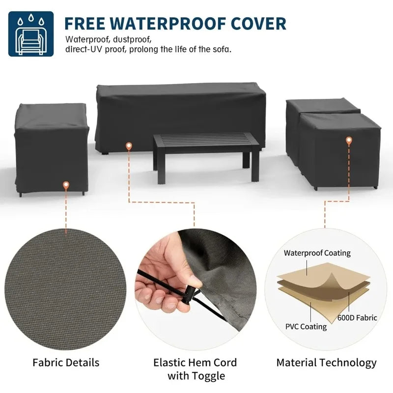 Oversized Outdoor Aluminum Patio Furniture Set Sectional Sofa with Cushions for Patios and Gardens