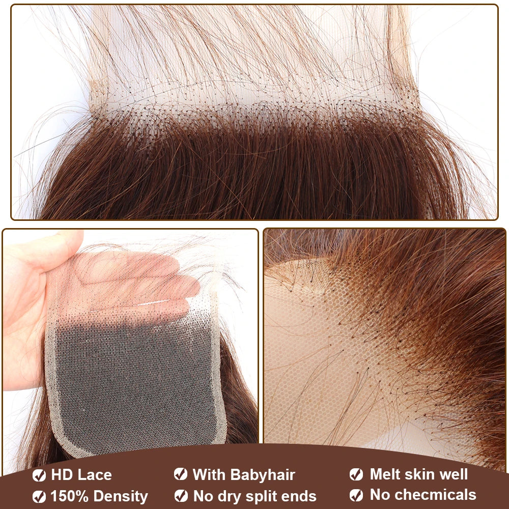 10A Brazilian Body Wave Bundles with 4x4 Lace Closure Brown Blonde Human Hair Remy 3/4 Bundles