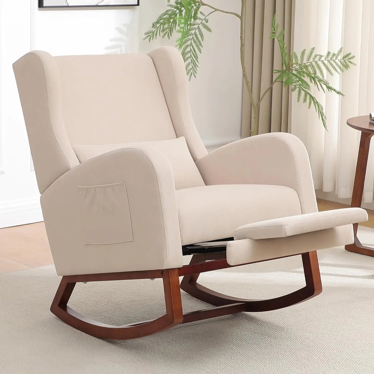Rocking Chair Nursery with Foot Rest Wingback Nursery Rocking Chairs Teddy Nursing Glider Rocker Chair with Pillow and Adjustable Footrest